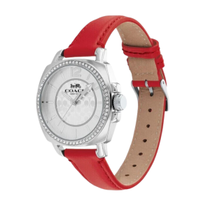 Alternative view of Brand New Coach Women’s  Red Leather Strap Silver Glitz Watch