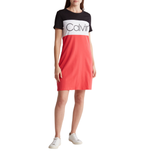 Calvin Klein Colorblock Logo T-Shirt Dress -Watermelon