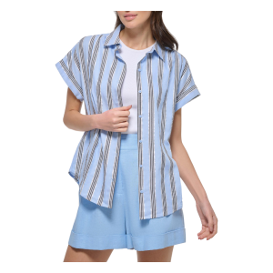 Alternative view of DKNY Oversize Stripe Cotton Blend Button-Up Shirt