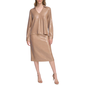 Alternative view of Calvin Klein        Sequin Collared V-Neck Long Sleeve Blouse