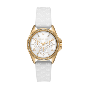 MICHAEL KORS Mini Pilot Pavé Gold-Tone and Logo Silicone Watch