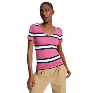 TOMMY HILFIGER SLIM FIT FAVORITE STRIPE V-NECK T-SHIRT