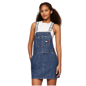 TOMMY JEANS LOGO TAPE DENIM OVERALL DRESS