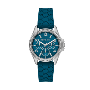 MICHAEL KORS Mini Pilot Pavé Silver-Tone and Logo Silicone Watch