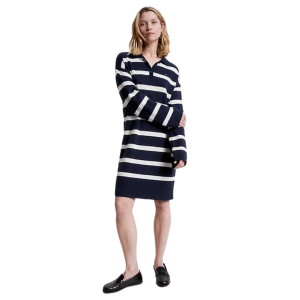 TOMMY HILFIGER WOOL STRIPE POLO SWEATER DRESS