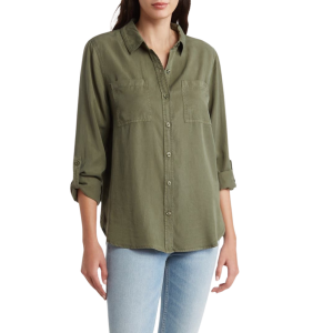 Calvin Klein Roll Tab Long Sleeve Button-Up Shirt