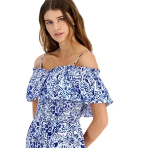 TOMMY HILFIGER Floral-Print Off-the-Shoulder Jumpsuit - Image 4