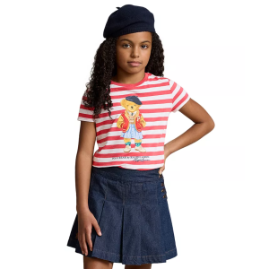 Alternative view of POLO RALPH LAUREN Big Girls Striped Polo Bear Cotton Jersey T-shirt
