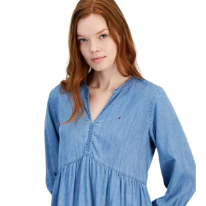 TOMMY HILFIGER Split-Neck Tiered Mini Dress - Image 3