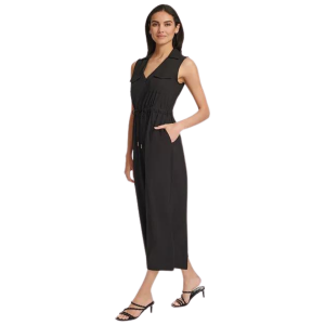 CALVIN KLEIN Collared V-Neck Straight-Leg Jumpsuit - Image 3