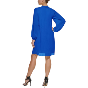Alternative view of DKNY  Long Sleeve Pleated Shift Dress with Neck Tie
