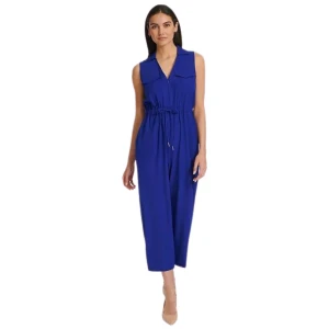 CALVIN KLEIN Collared V-Neck Straight-Leg Jumpsuit