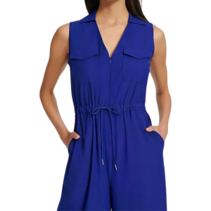 CALVIN KLEIN Collared V-Neck Straight-Leg Jumpsuit - Image 3