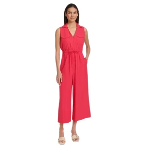 CALVIN KLEIN Collared V-Neck Straight-Leg Jumpsuit