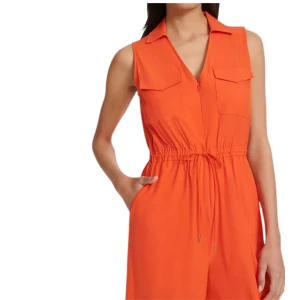 CALVIN KLEIN Collared V-Neck Straight-Leg Jumpsuit