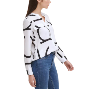 CALVIN KLEIN Long Sleeve Logo Button Front Blouse - Image 3