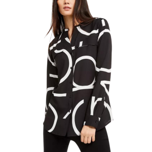 CALVIN KLEIN Long Sleeve Logo Button Front Blouse