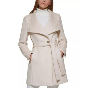 CALVIN KLEIN Women's Wool Blend Belted Wrap Coat L