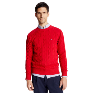 TOMMY HILFIGER         FLAG LOGO CABLE KNIT SWEATER      PRIMARY RED