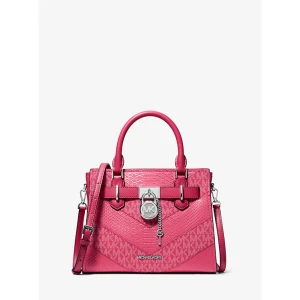 MICHAEL KORS Hamilton Medium Signature Logo and Snake Embossed Satchel