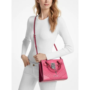 MICHAEL KORS Hamilton Medium Signature Logo and Snake Embossed Satchel - Image 3