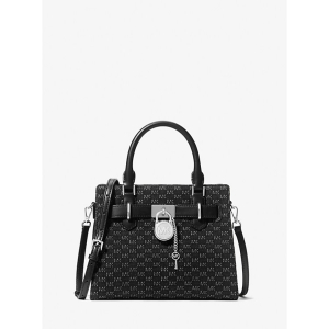 MMICHAEL KORS Hamilton Small Logo Embossed Washed Denim Satchel