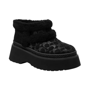 Coach Platform Ankle Boots with Faux Fur Trim - Black - Size 9 US