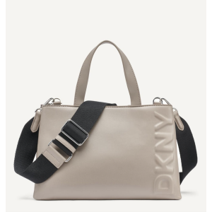 DKNY Beige Embossed Logo Tote Bag with Black Strap - Beige
