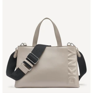 DKNY Beige Embossed Logo Tote Bag with Black Strap - Beige