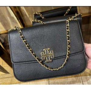 Tory Burch Black Pebbled Leather Chain Shoulder Bag - Black