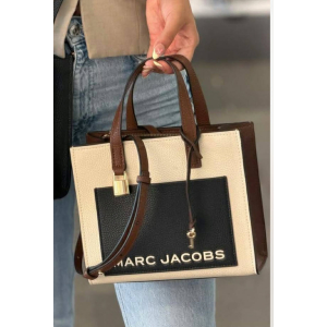 Marc Jacobs Color Block Leather Tote Bag - Cream, Black, and Dark Brown