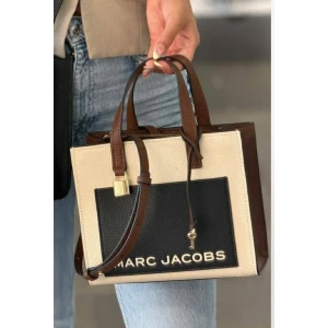 Marc Jacobs Color Block Leather Tote Bag - Cream, Black, and Dark Brown