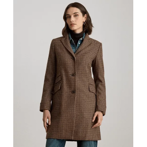 Ralph Lauren Single-breasted Walker Coat - Brown Houndstooth - Size Small
