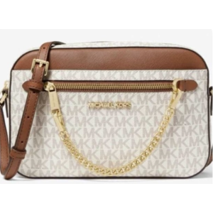 Michael Kors Monogram Crossbody Bag - Cream Monogram with Brown Trim