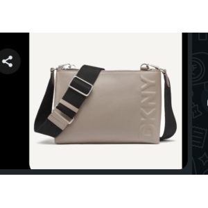 DKNY Crossbody Bag with Logo Embossing - Taupe with Black and Beige Strap
