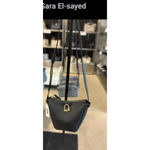 DKNY Pebbled Leather Crossbody Bag with Lock Detail - Black