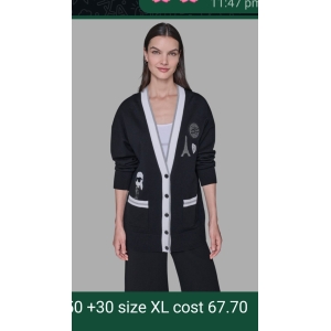 Karl Lagerfeld Long Cardigan with Embellishments - Black and White - Size XL