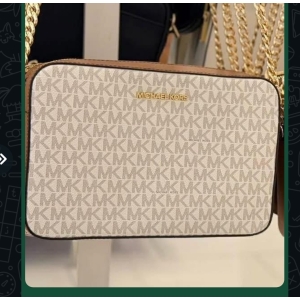 Michael Kors MK Monogram Oval Crossbody Bag - Vanilla