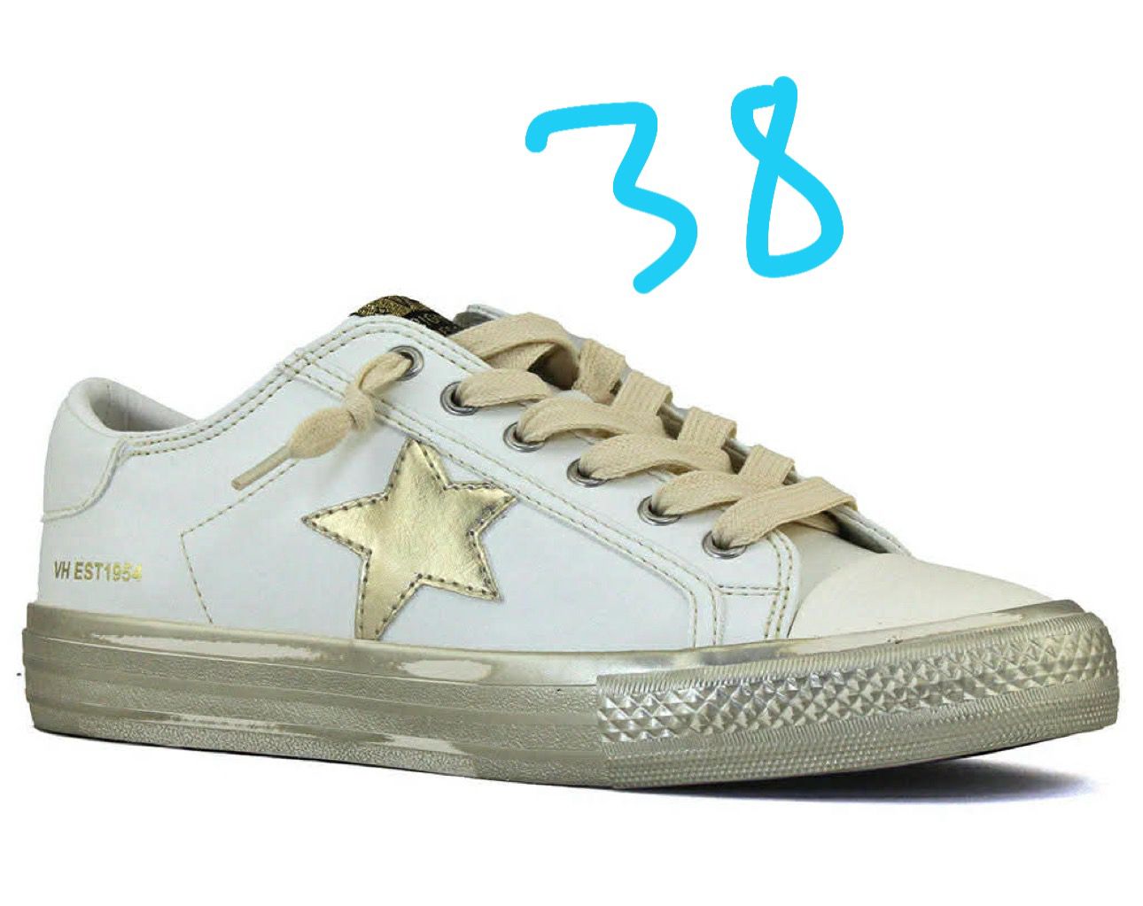 Vintage Havana White Sneakers with Gold Star - White - Size 7.5