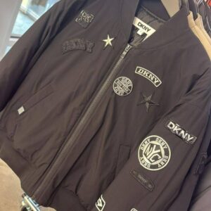 DKNY Bomber Jacket with Patches - Black - Size Medium