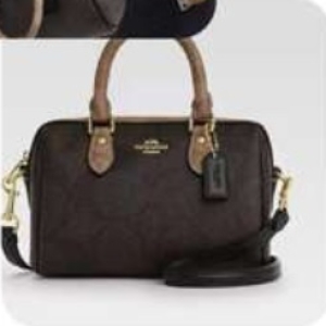 Coach Signature Monogram Satchel Bag - Dark Brown