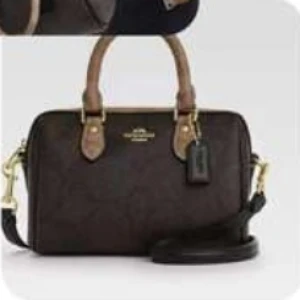 Coach Signature Monogram Satchel Bag - Dark Brown