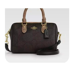 Coach Mini Satchel Handbag - Dark Brown with Tan Accents