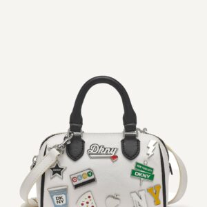 DKNY Mini Duffel Bag with Patches - White with Black Handles