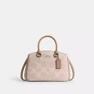 Coach Savannah Small Carryall Bag in Signature Canvas - Pale Pink Beige with Tan Trim - Size Small