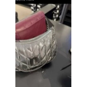 Karl Lagerfeld Quilted Metallic Shoulder Bag with Chain Strap and Burgundy Pouch - Metallic Silver with Burgundy Pouch