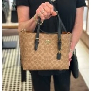 Coach Mollie Tote Bag 25 in Signature Canvas - Tan/Brown with Black Handles