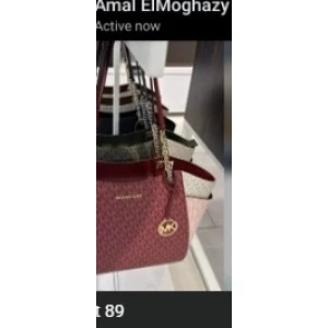 Michael Kors Tote Bag with MK Monogram - Burgundy with Light Pink panels