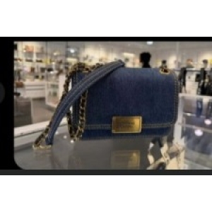Marc Jacobs Denim Shoulder Bag with Chain Strap - Dark Blue Denim