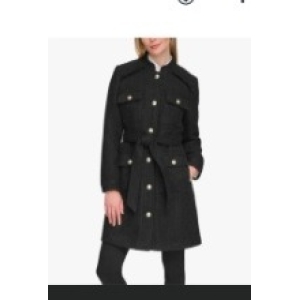 Karl Lagerfeld Paris Belted Wool Blend Coat - Black - Size Medium